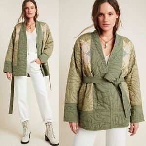 SOLD Sage Green Belted Patchwork Quilt Jacket